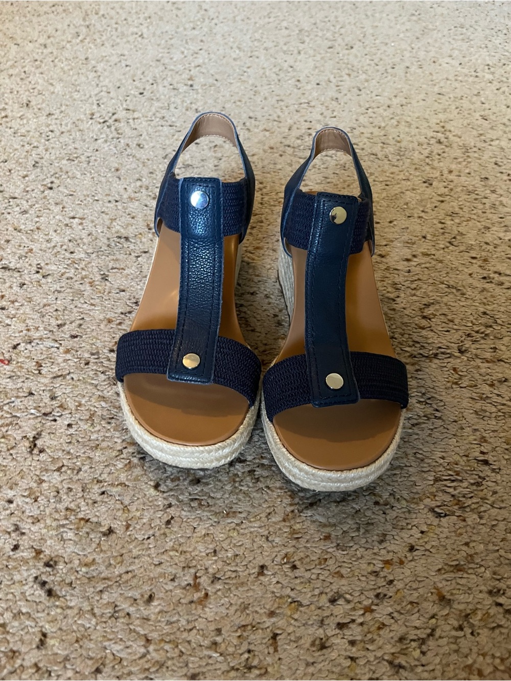 Women's Navy Espadrille Wedge Sandals - Casual Summer Comfort
